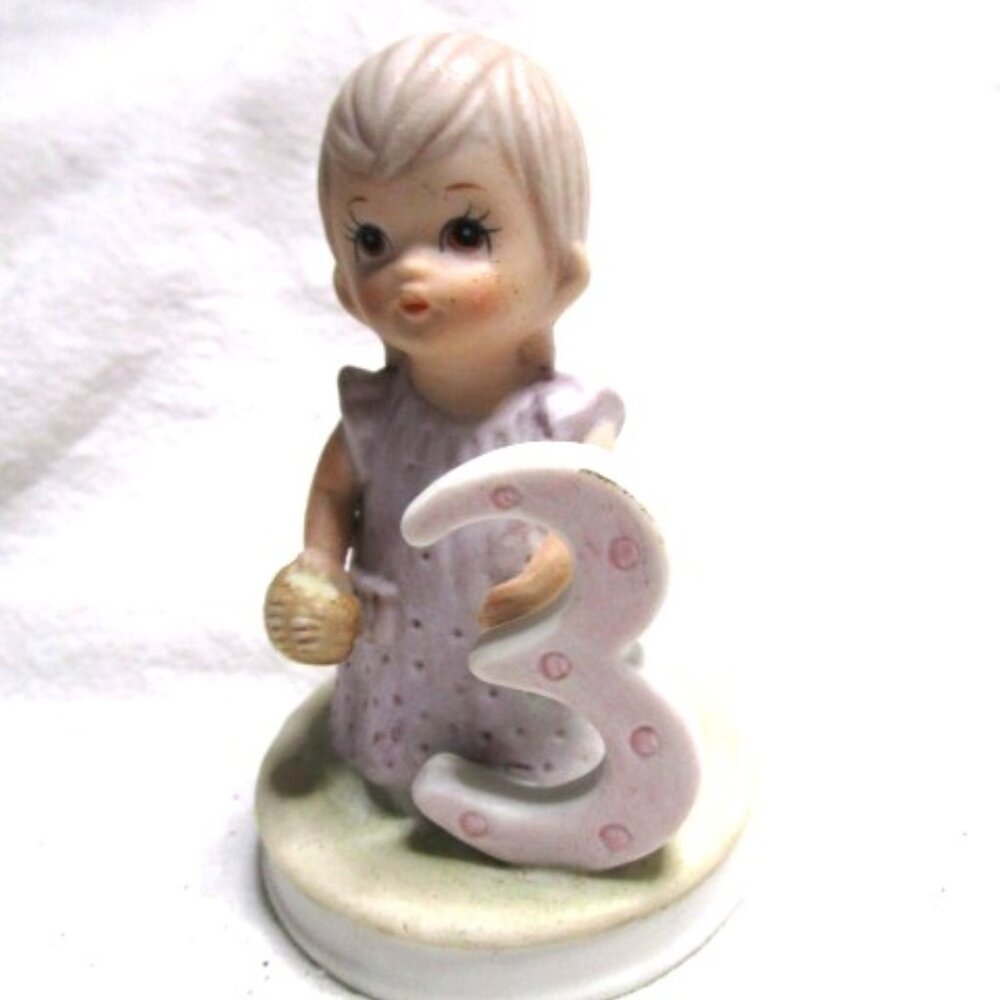 Vintage 1982 Lefton Christopher Collection Age 3 Birthday Girl Figurine